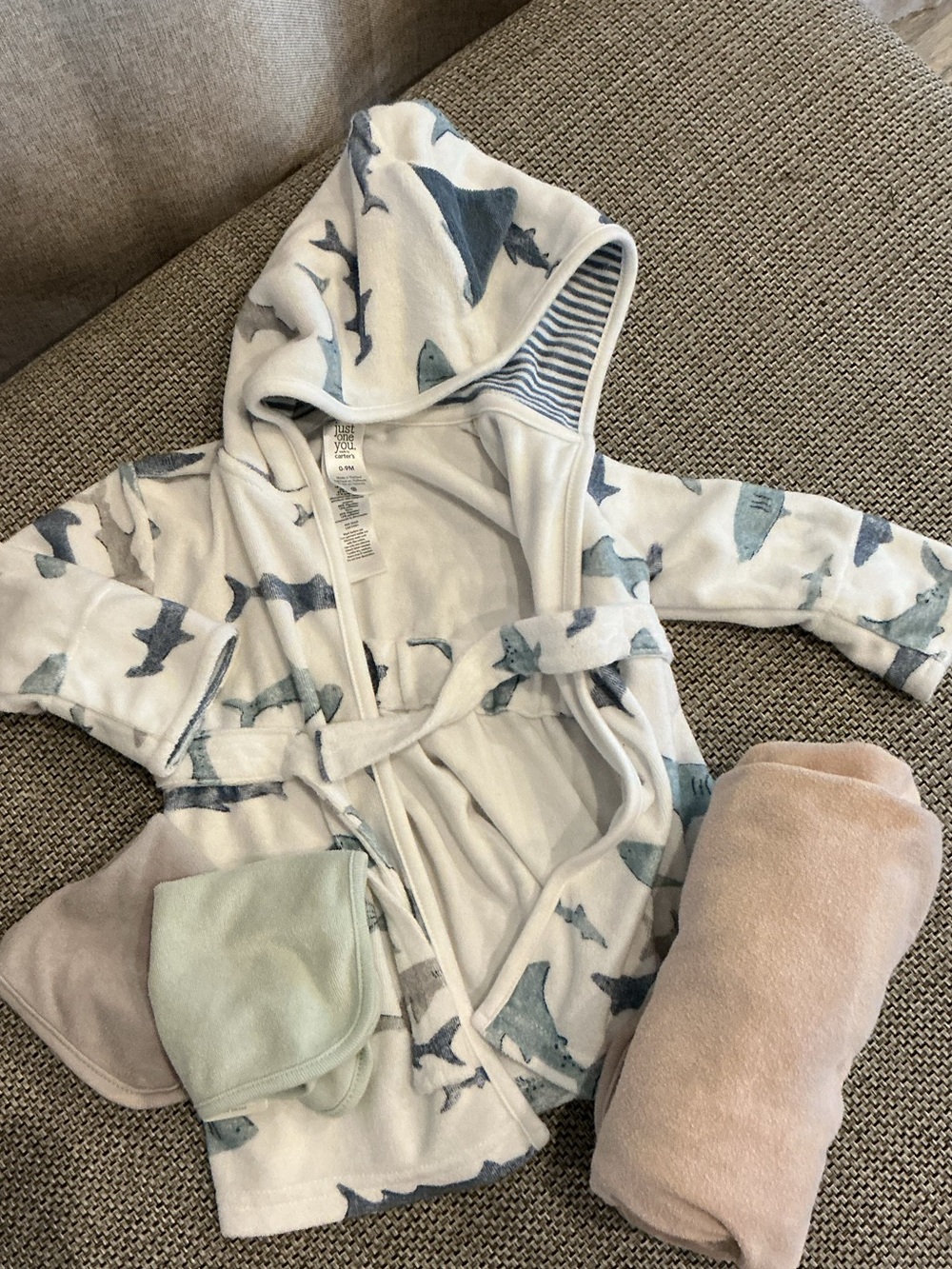 Baby Hooded Pajama Robe LOT - White and Blue